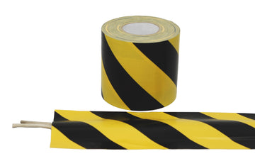 GGR Supplies CablZone Tape – Cable Management Floor Tape with Adhesive-Free Channel. (BLACK/YELLOW 70 MESH). 39.4YD (36M)