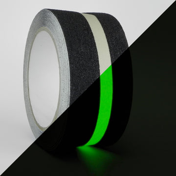 GGR Supplies NST-20GS Glow Stripe Safety Tape – 39 mil Black Non-Skid with Center Luminescent Insert 2" X 20 YD (60 FT)